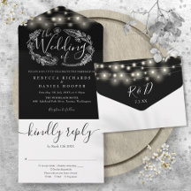 Luzes de Corda Pretas e Brancas para Casamento em 