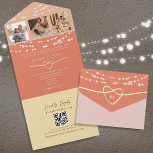 Luzes de Corda Retro Casamento Pêssego Código QR