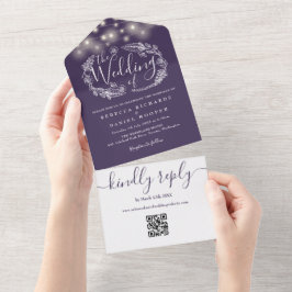 Luzes de Corda Roxas Código QR Floral Casamento