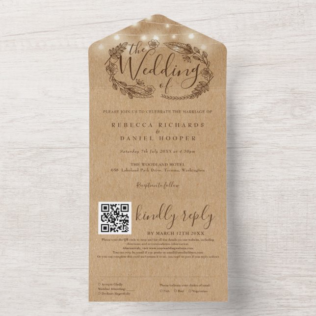 Luzes de Corda Rústicas Código QR Casamento (Interno)