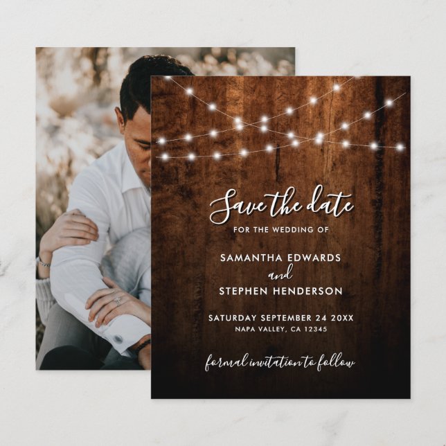 Luzes de Corda Rústicas e Madeira para Casamento S (Frente/Verso)