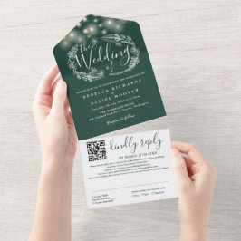 Luzes de Corda Verde Esmeralda Código QR Casamento