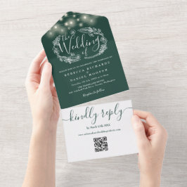 Luzes de Corda Verde Esmeralda Código QR Casamento