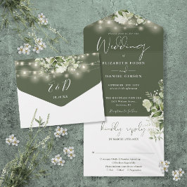 Luzes de Corda Verde Oliva para Casamento Floral