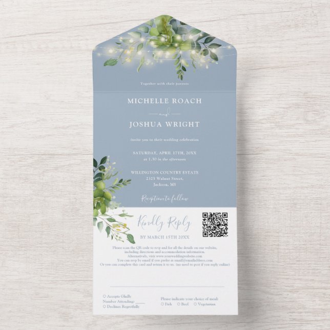 Luzes de Corda Verde QR Code Casamento Azul Empoei (Inside)