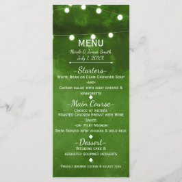 Luzes de Corda Verde Rústica Menu de Casamento Ele