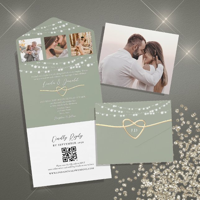 Luzes de Corda Verde Sage Casamento Código QR (Criador carregado)
