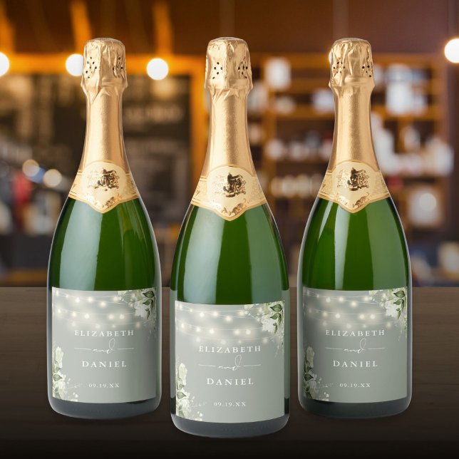 Luzes de Corda Verde Sage Floral Greenery Casament (String Lights Sage Green Floral Greenery Wedding Sparkling Wine Lab)