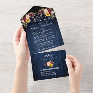 Luzes De Madeira Azul Floral Mistura De Casamento 
