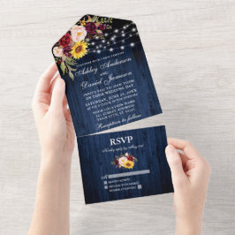 Luzes De Madeira Azul Floral Mistura De Casamento