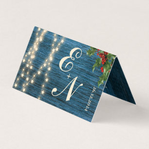 Luzes de Monograma de Madeira Azul Rústico Natal C