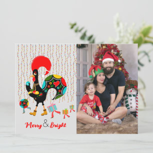 Luzes de Natal, baubles, presentes e galos