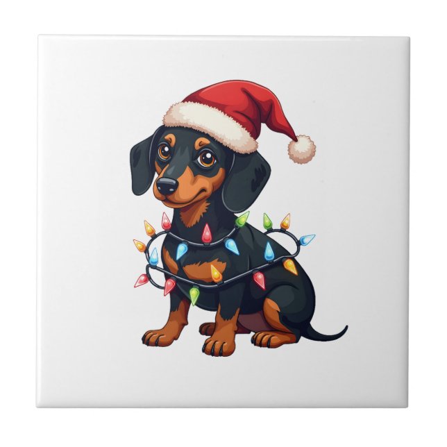 Luzes de Natal Dachshund Chapéu do Papai Noel Amor (Frente)