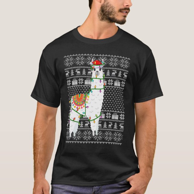 Luzes de Natal de Suéter Feio Estilo Santa Alpaca  (Frente)