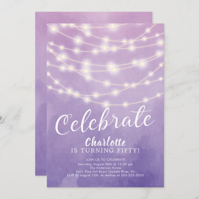 Luzes de String Celebram Convite de Aniversário pa (Frente/Verso)