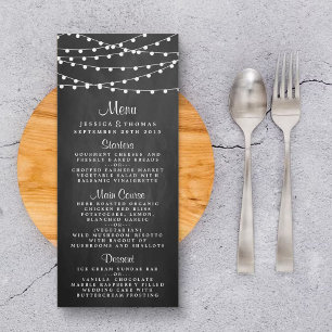 Luzes De String No Menu De Casamento Do Quadro