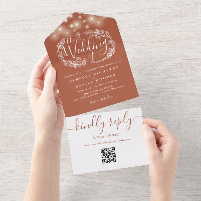 Luzes de Terracota com Código QR para Casamento (Aba destacável)