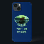 Luzes De Vazamento E Norte<br><div class="desc">Uma imagem ligeiramente estilizada de um navio de longa distância Viking navegando à noite sob as Luzes do Norte ali um casal de icebergs; a maioria da tripulação está dormindo. A leitura de texto "VIKINGAR" (Vikings) também é exibida. Adicione seu próprio texto adicional.</div>