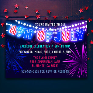 Luzes e Convites de festas Fireworks 4 de julho