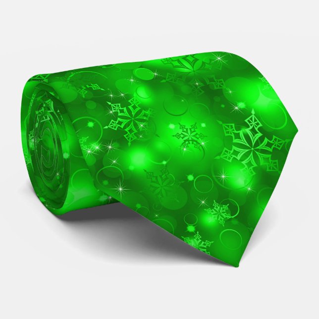 Luzes e flocos de neve, verde - gravatas do Natal, (Rolled)
