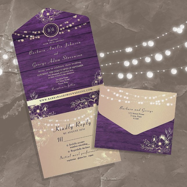 Luzes Rústicas de Corda Casamento Roxo (Criador carregado)