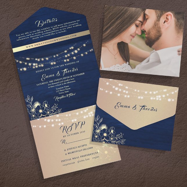 Luzes Rústicas de Cordão Casamento Azul-Marinho e  (Criador carregado)