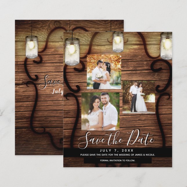 Luzes Rústicas Penduradas para Casamento Foto Save (Frente/Verso)