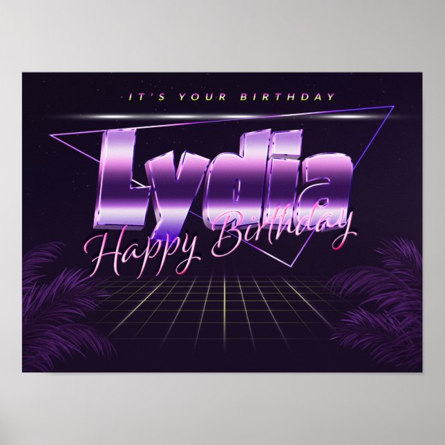 Lydia Nome Vorname lila retro Poster Geburtstag (Frente)