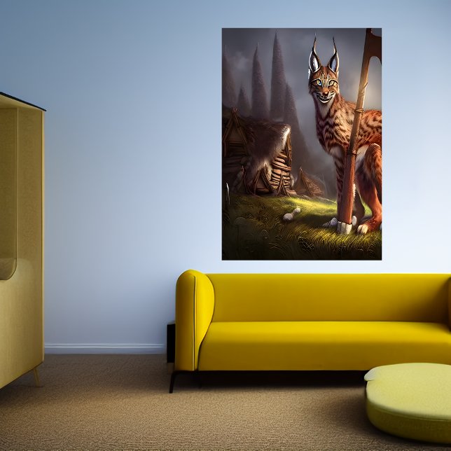 Lynx sentado na vila viking | AI Art Poster (Criador carregado)