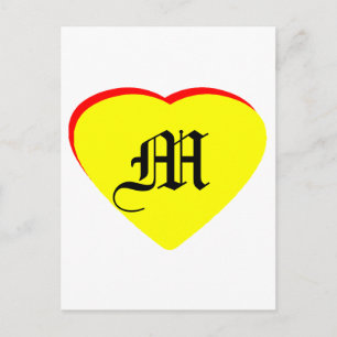 "M" Casamento Vermelho Amarelo Coração Convite O M