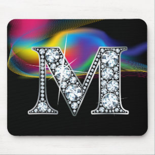 "M" Diamond Bling com Rainbow Swirl Mousepad