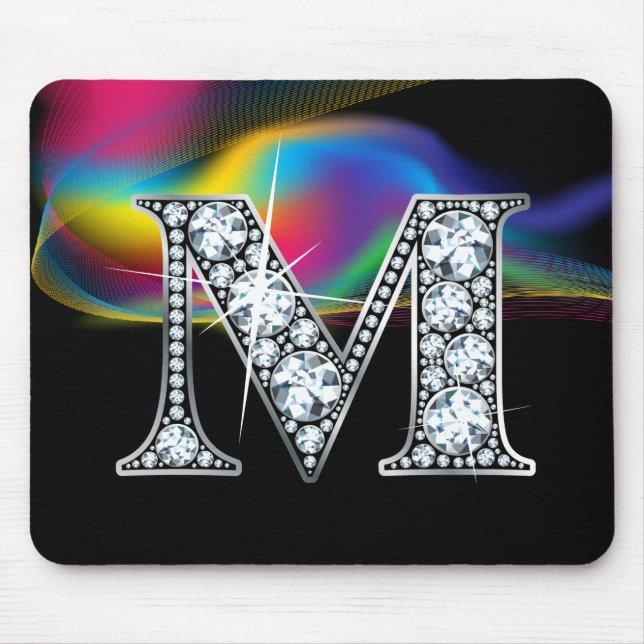 "M" Diamond Bling com Rainbow Swirl Mousepad (Frente)