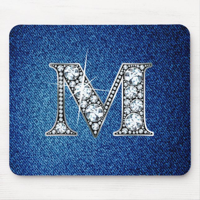 M Faux-"Diamond Bling" em Denim Mousepad (Frente)