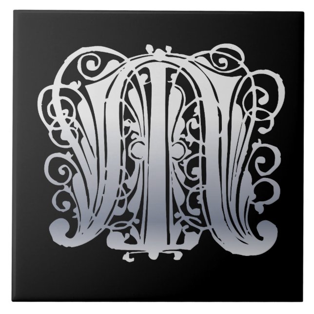 M Monograma Lace prateado com Azulejo de cerâmica  (Frente)