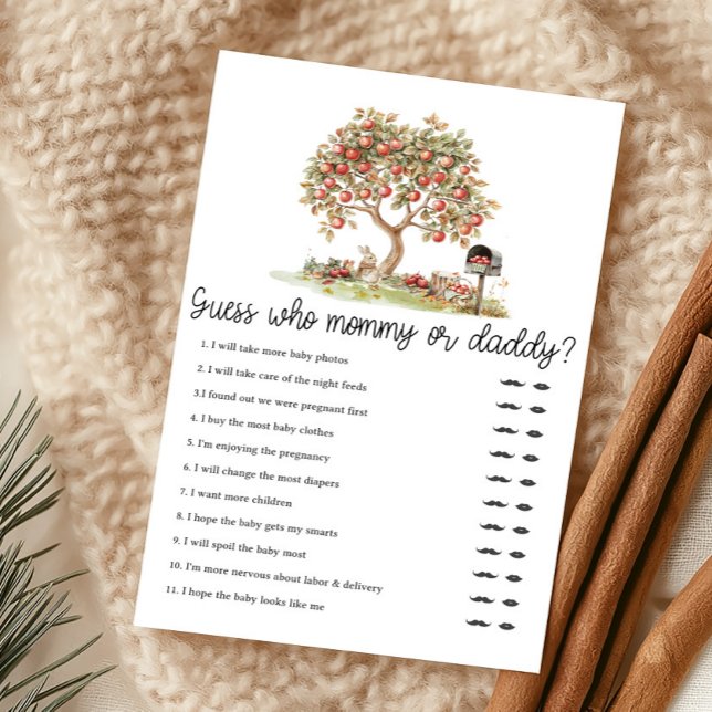 Maçã de nossos Olhos de Outono Adivinhe Mamãe ou P (Fall Apple Tree Baby Shower Guess Who Mommy or Daddy Game)