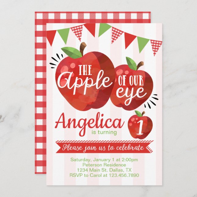 Maçã do nosso Convite de aniversário (Frente/Verso)