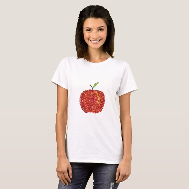 Maçã Vermelha Inteira em Camisetas de Pointilismo (Frente Completa)