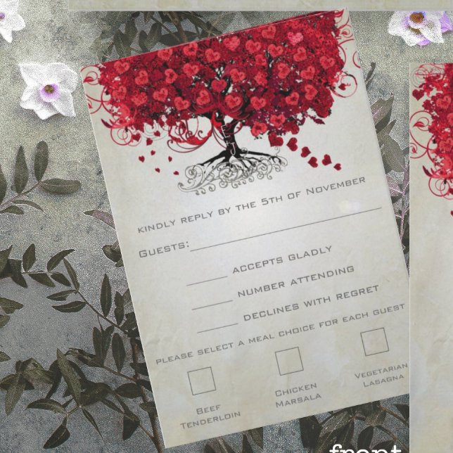 Maçã Vermelho Coração Folha Casamento RSVP (Criador carregado)