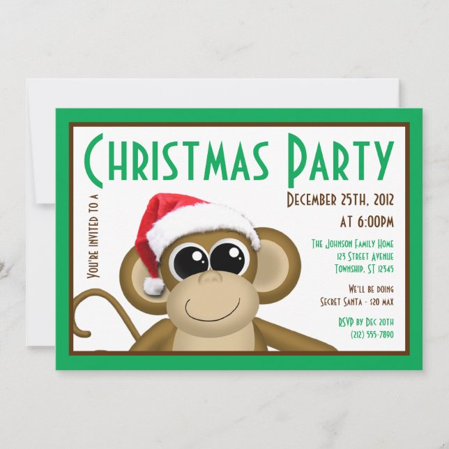 Macaco Bonito de Chapéu de Papai Noel - Convite de (Frente)
