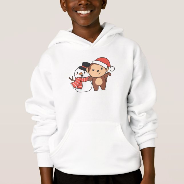 Macaco Com Neve No Inverno Para O Natal (Frente)
