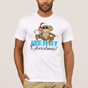Macaco do chapéu do papai noel - camisa branca do