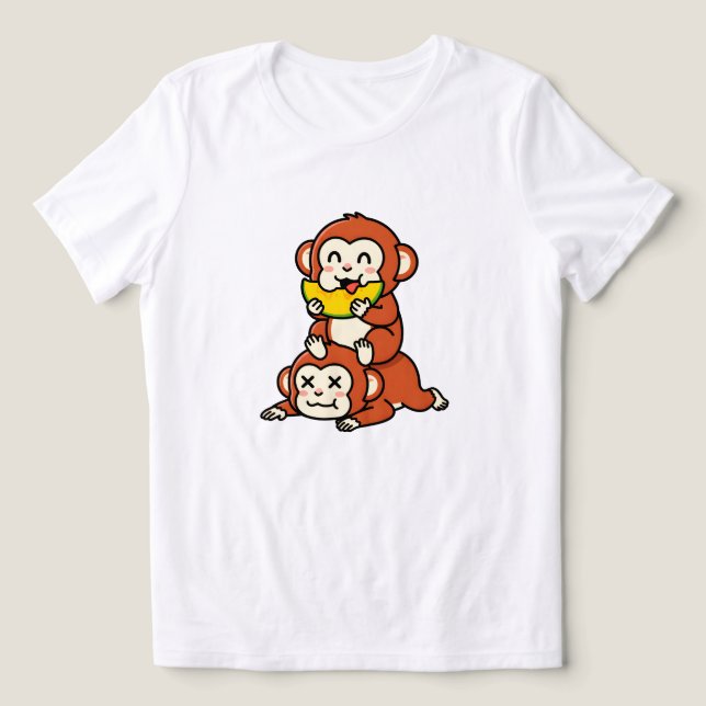 Macaco Fofo Comendo Melancia Arte Engraçada em Pil (Design frontal)
