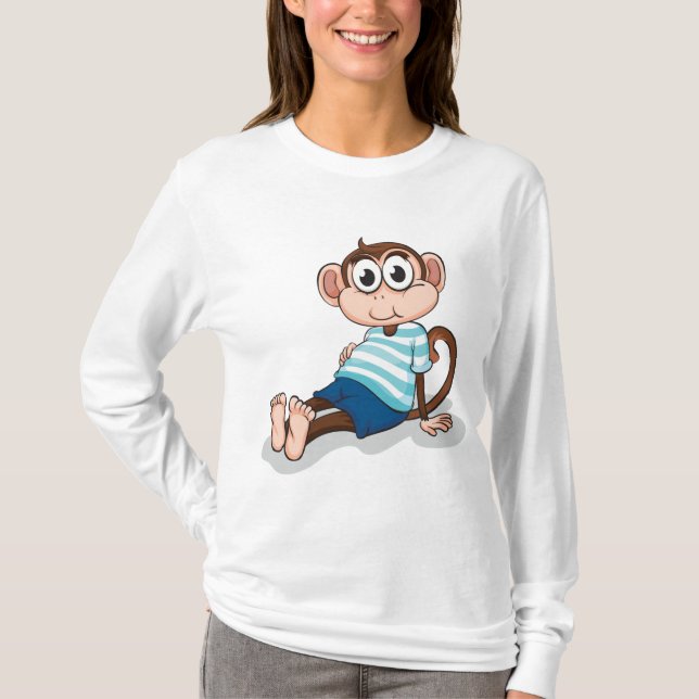 Macaco Fofo em Camisa Listrada Azul e Shorts (Frente)
