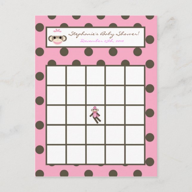 Macaco-meia rosa com cartão de bingo gravável (Frente)