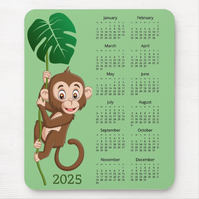 Macaco num Mousepad de Calendário 2025 da Vine (Frente)