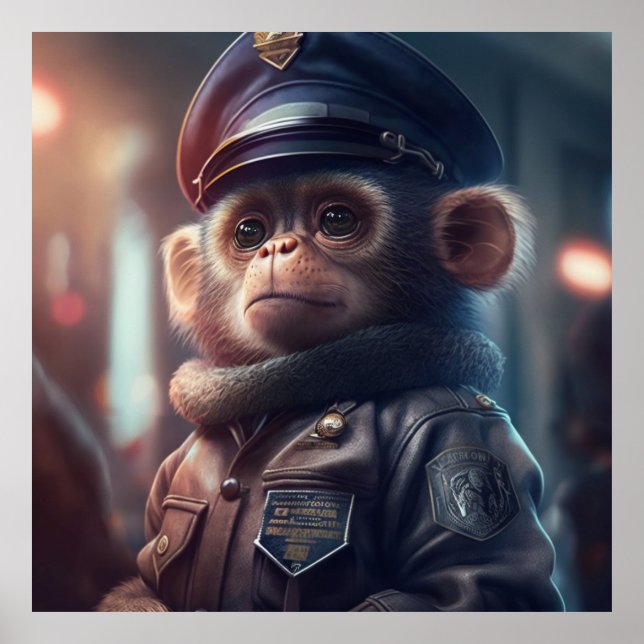 Macaco num Policial Uniforme #2 Art Poster (Frente)