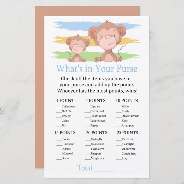 Macaco O que há no seu jogo de bolsa? (Frente/Verso)