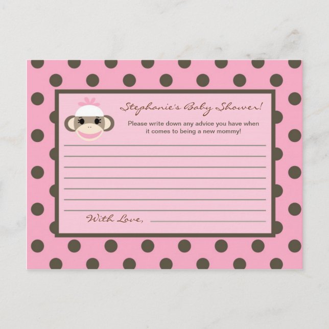 Macaco Pink Sock Cartão de Aviso Escritível (Frente)