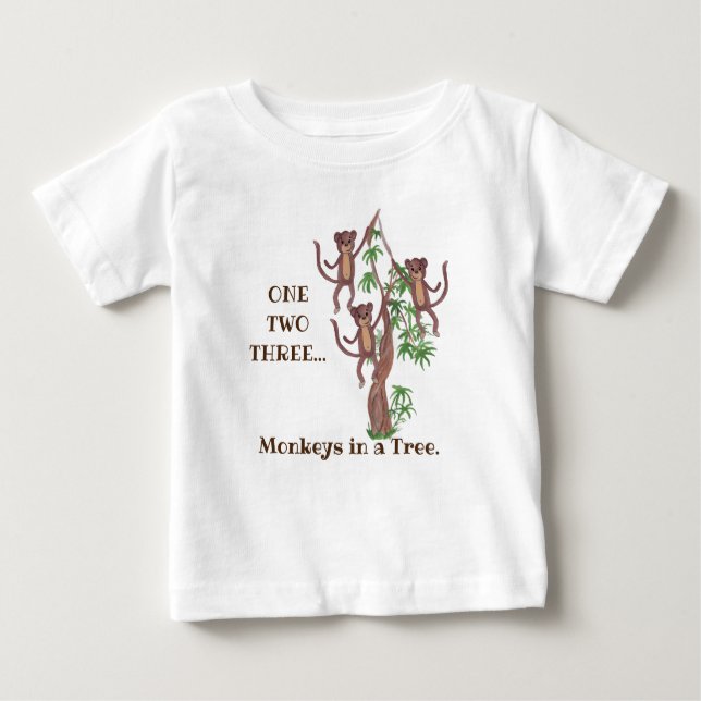 Macacos em camiseta Tree Baby Fine Jersey (Frente)