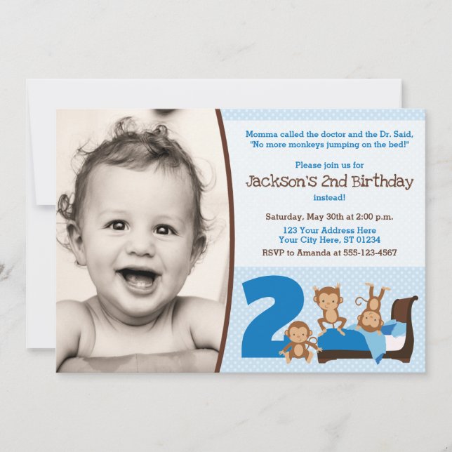 Macacos Saltando No Convite De Aniversário Da Cama (Frente)
